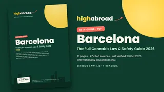Portada de la guía de HighAbroad sobre las leyes del cannabis y la seguridad en Barcelona (PDF)
