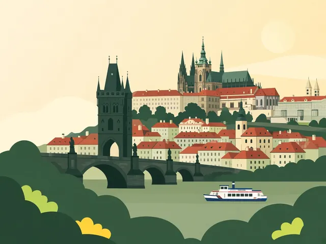 Ilustración: el Puente de Carlos y el Castillo de Praga, Praga