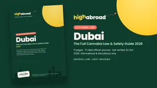 Portada de la guía de HighAbroad sobre las leyes del cannabis y la seguridad en Dubái (PDF)