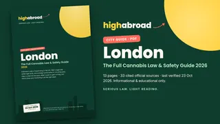 Capa do guia da HighAbroad sobre leis da cannabis e segurança em Londres (PDF)