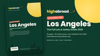 Portada de la guía de HighAbroad sobre las leyes del cannabis y la seguridad en Los Ángeles (PDF)