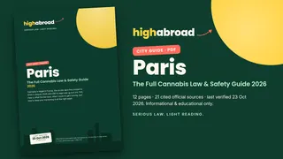Capa do guia da HighAbroad sobre leis da cannabis e segurança em Paris (PDF)